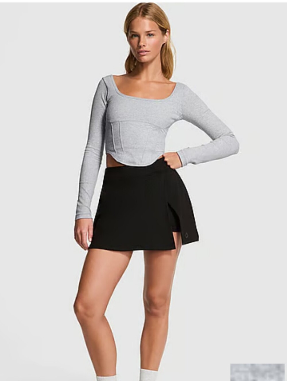 Victoria's Secret PINK Gray Long Sleeve Cinched Corset Top XL 🆕